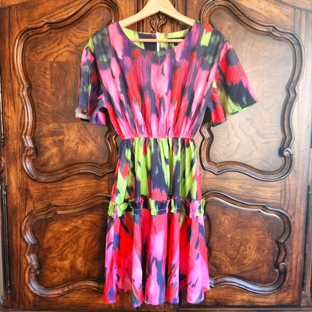 Beulah Style Multicolor Abstract Watercolor Dress